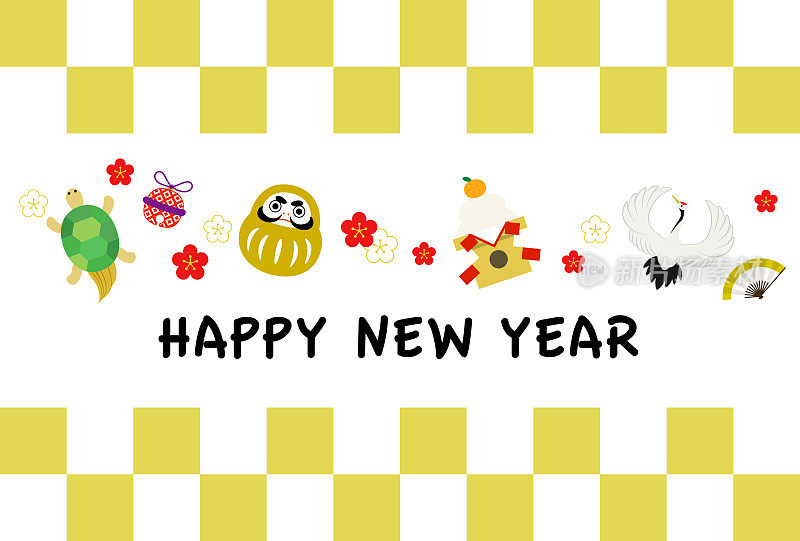 New Year card template (Crane and turtle icon)